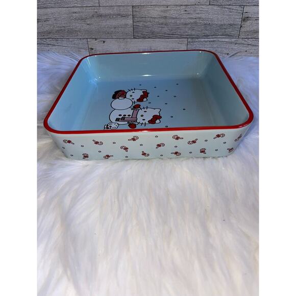 Hello Kitty 9" Square Christmas Snowman Snowball Ceramic Baking Dish Pan New - Picture 3 of 7